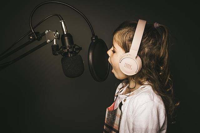 vocal studio microphone headphones music stand cinematic lighting